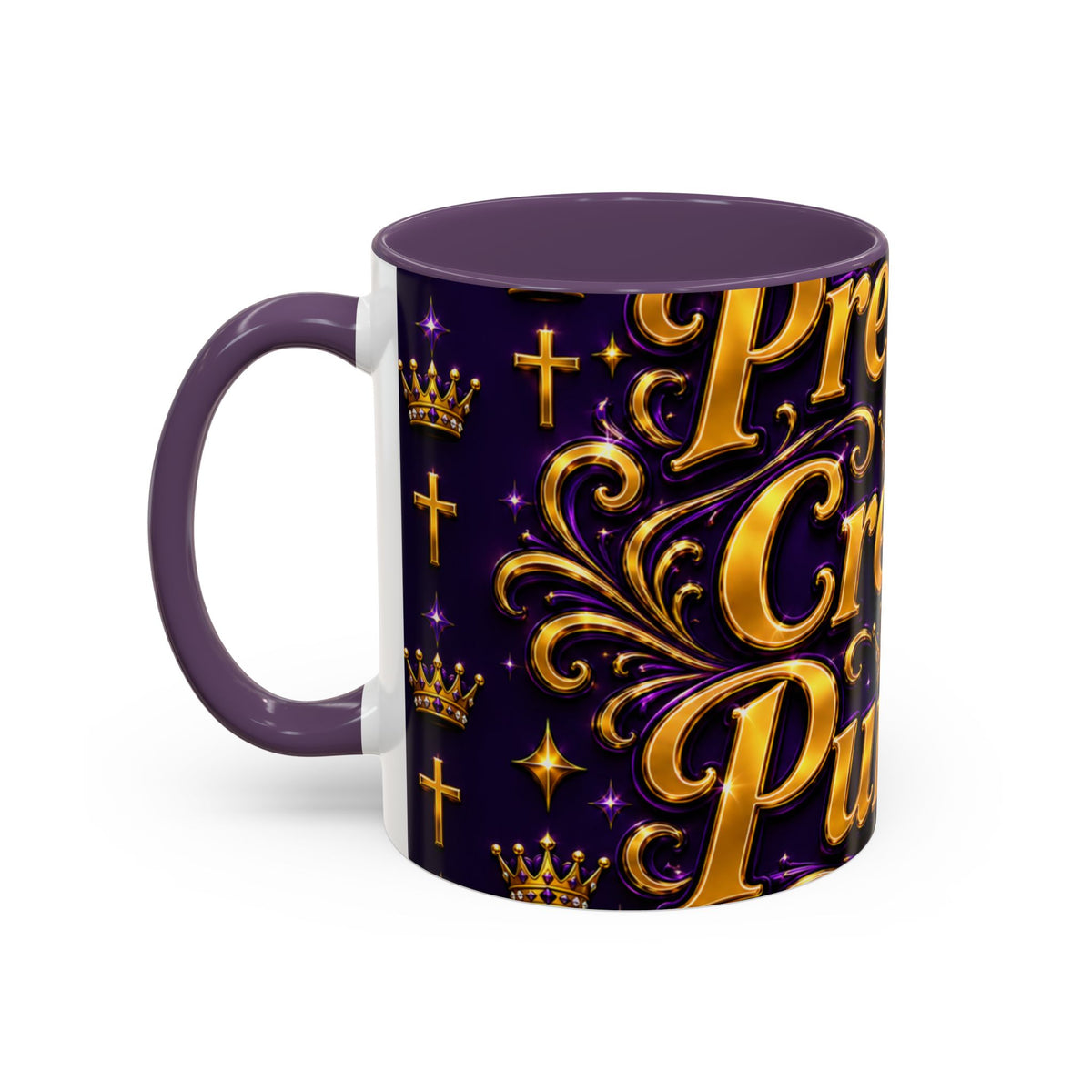 Accent Coffee Mug — "Pressure Creates Purpose" Inspirational Gold Script Coffee Mug