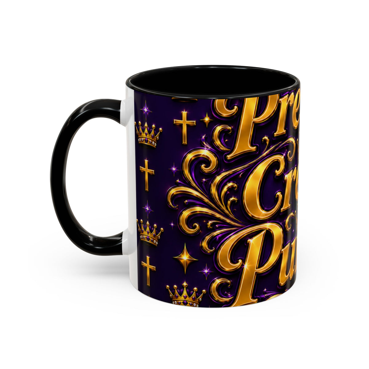 Accent Coffee Mug — "Pressure Creates Purpose" Inspirational Gold Script Coffee Mug