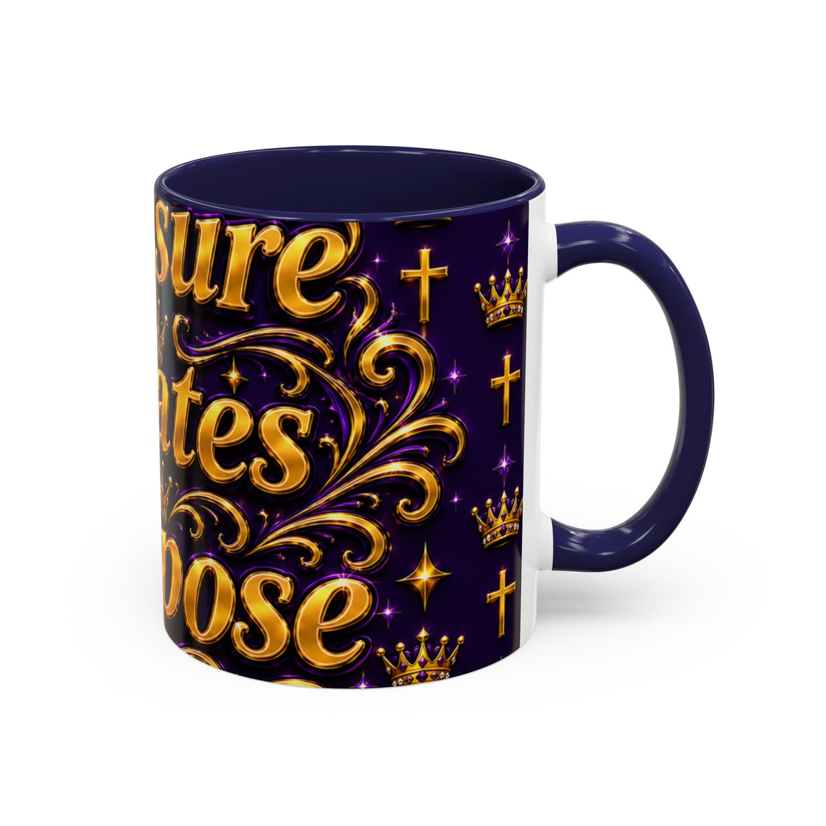 Accent Coffee Mug — "Pressure Creates Purpose" Inspirational Gold Script Coffee Mug