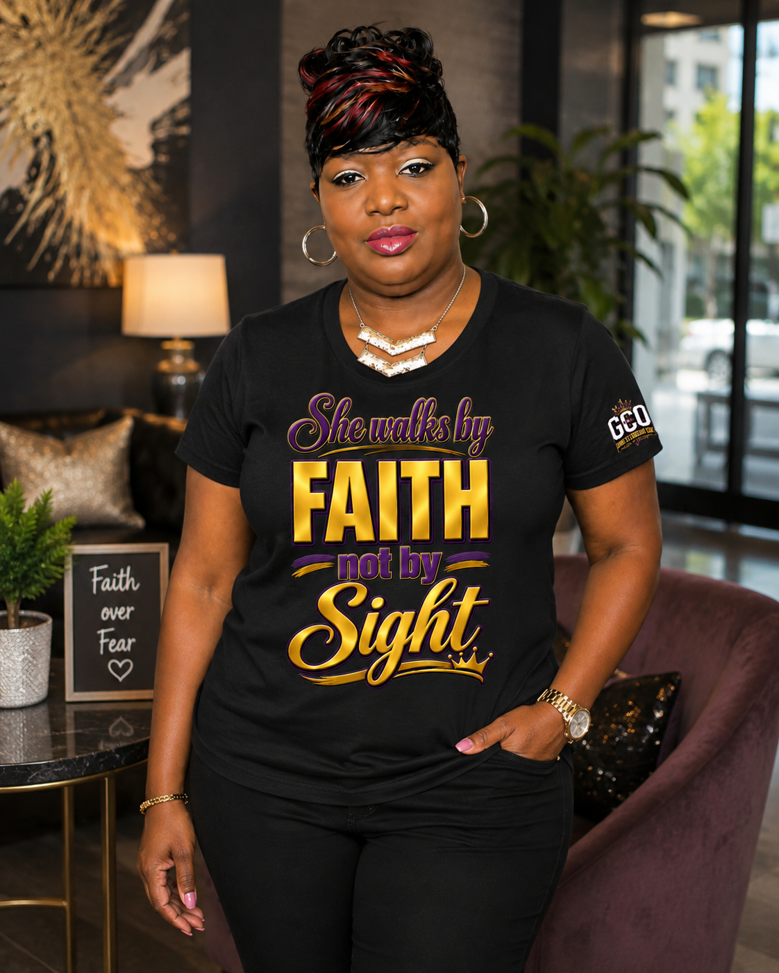 She Walks By Faith | Christian T-Shirt